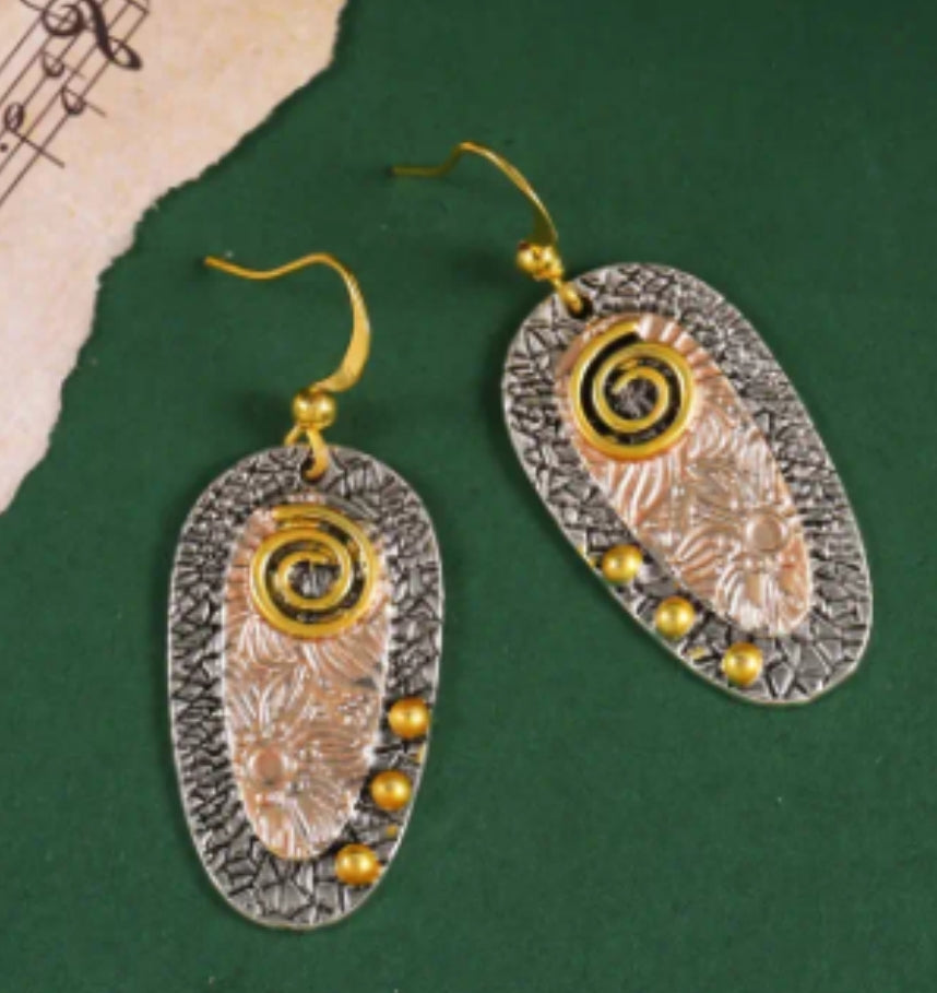 Bohemian Flower Engraved Oval Drop Earring - JBAEssential's