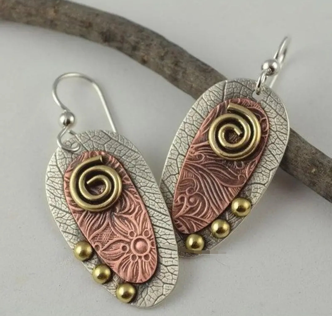 Bohemian Flower Engraved Oval Drop Earring - JBAEssential's